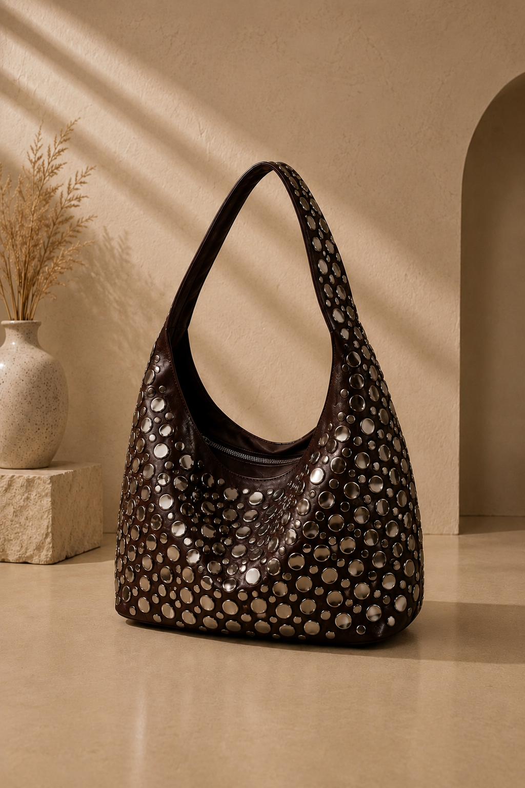 Studded Leather Dark Brown